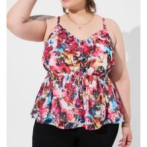 🆕 Floral Chiffon Clip Dot Ruffle Tie Waist Tank Top 3 3X 22 24 NWT Torrid New!